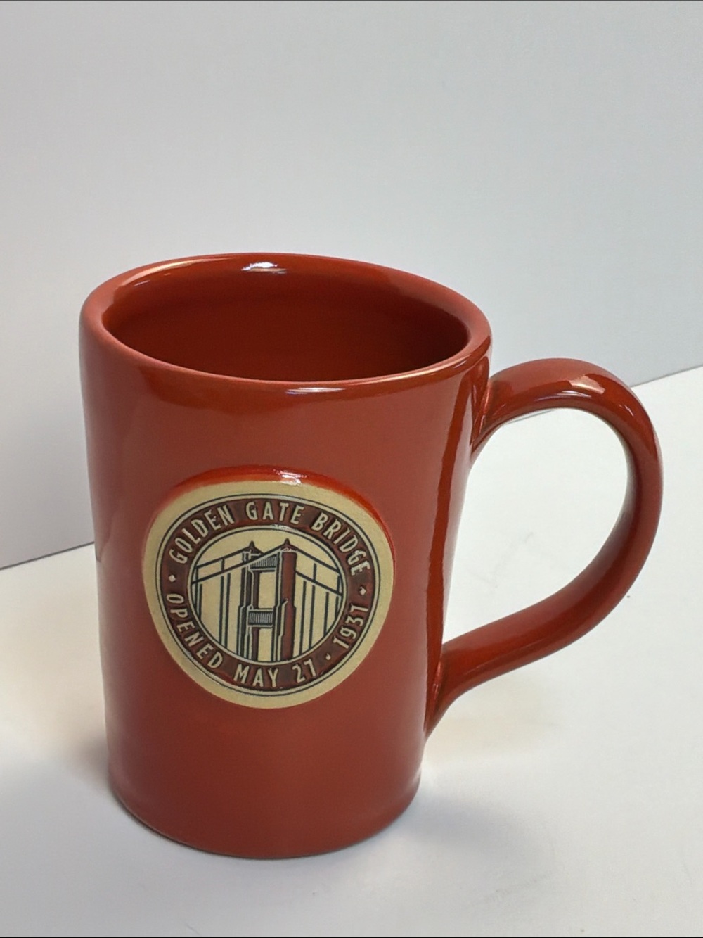 Deneen Handthrown Pottery 2016 Golden Gate Bridge Rust Orange Mug